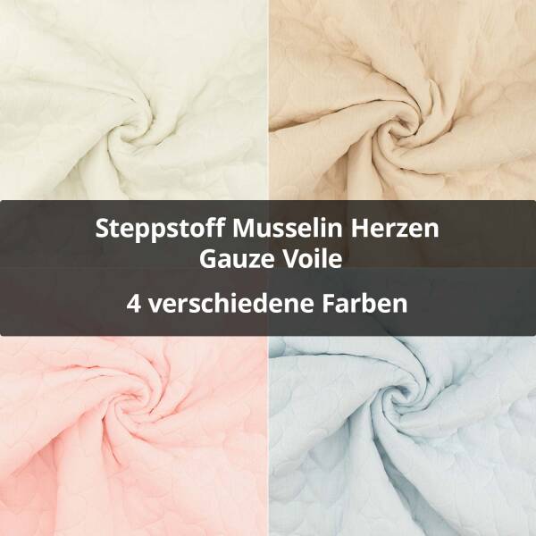 Steppstoff Musselin Herzen, Gauze Voile, uni