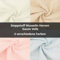 Steppstoff Musselin Herzen, Gauze Voile, uni