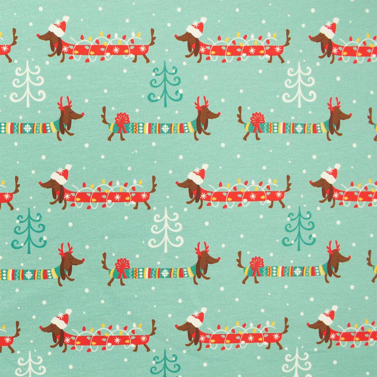 Sweatstoff Weihnachtsdackel Holly, angeraut, dunkelmint