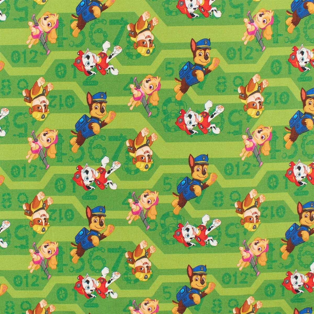 Jersey Stoff Paw Patrol Hunde, grün