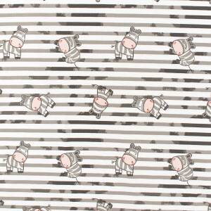 Jersey Stoff süße Zebras, gestreift, grau/weiß