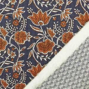 Steppstoff Blumenranken, marine/rost