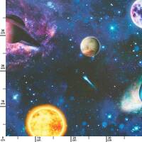Halbpanama Stoff Planeten im Weltall, dunkelblau