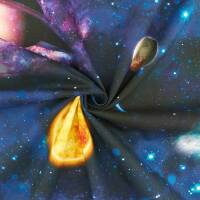 Halbpanama Stoff Planeten im Weltall, dunkelblau
