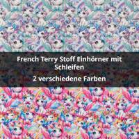 French Terry Stoff Einhörner mit Schleifen, ungeraut