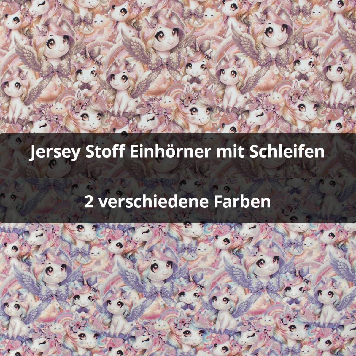 Jersey Stoff Einhörner mit Schleife box