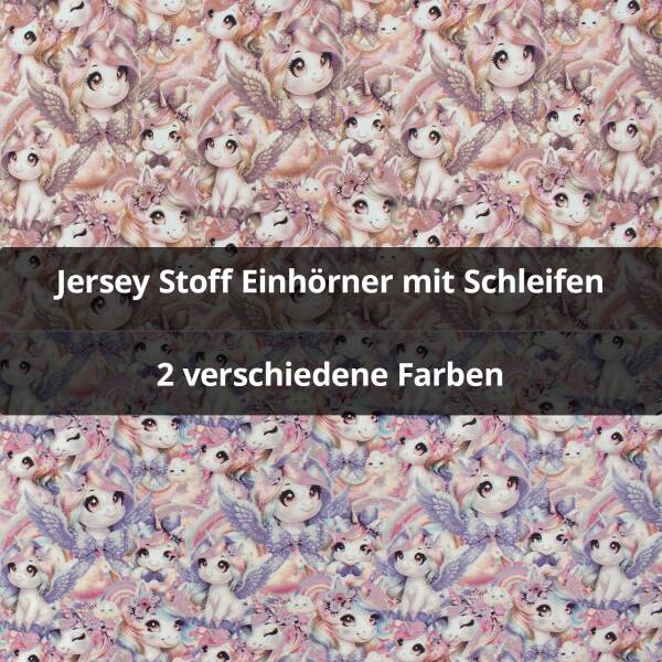 Jersey Stoff Einhörner mit Schleifen