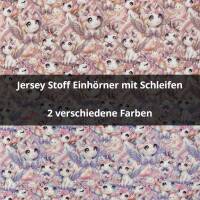 Jersey Stoff Einhörner mit Schleifen