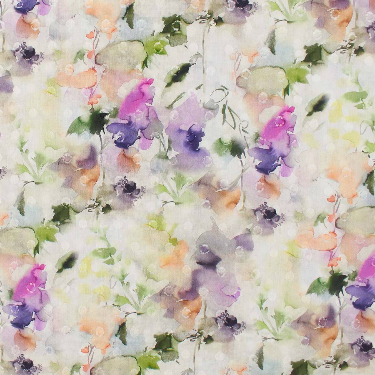 Voile Scherli Stoff Aquarell-Blumen, gepunktet, mehrfarbig