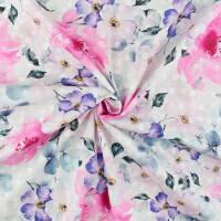 Voile Scherli Stoff Blüten und Blätter, gepunktet, mehrfarbig