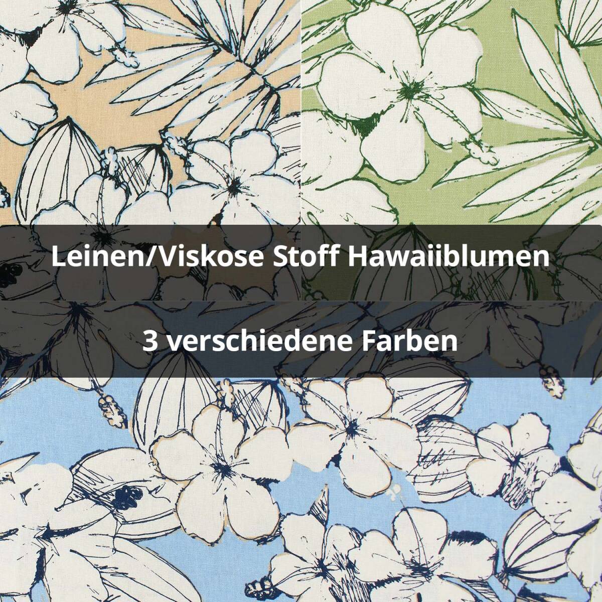 Leinen-Viskose Mix Stoff Hawaiiblumen
