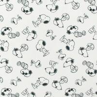 Jersey Stoff Peanuts, Snoopy und Woodstock, weiß