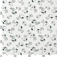 Jersey Stoff Peanuts, Snoopy und Woodstock, weiß