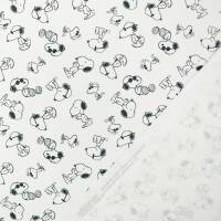 Jersey Stoff Peanuts, Snoopy und Woodstock, weiß