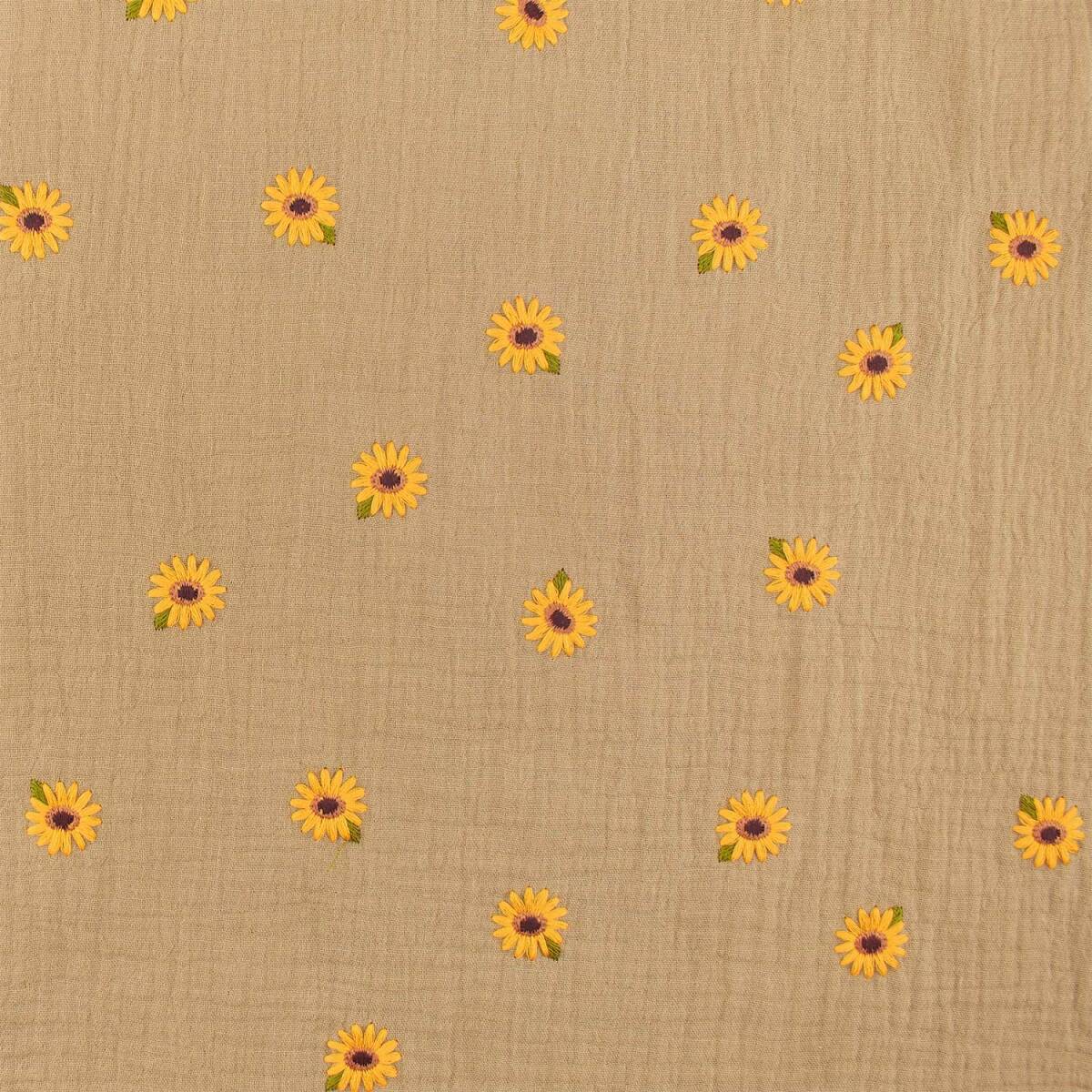 Musselin Stoff gestickte Sonnenblumen, D box