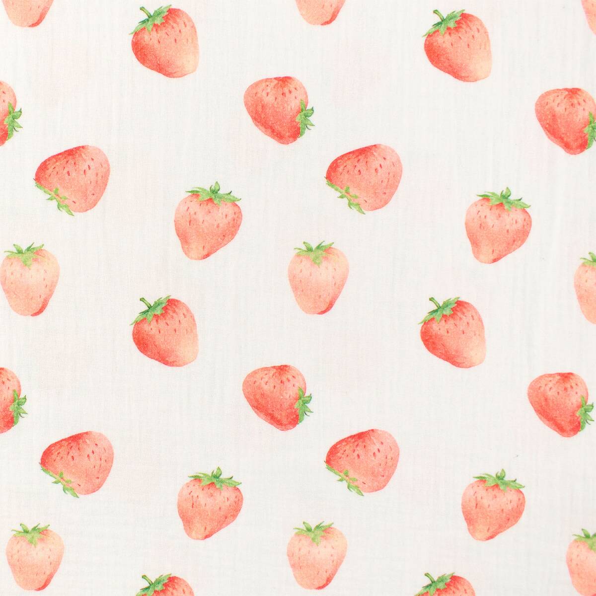 Musselin Stoff Erdbeeren, Double Gauze,  box