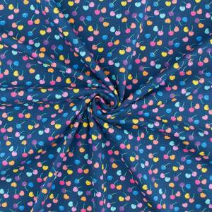 Jersey Stoff bunte Kirschen, dunkelblau