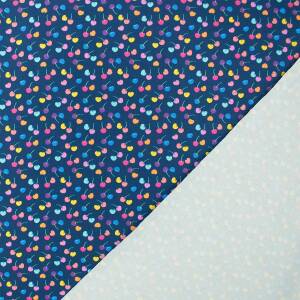 Jersey Stoff bunte Kirschen, dunkelblau
