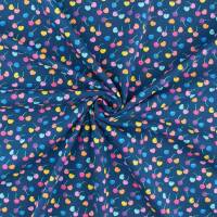 Jersey Stoff bunte Kirschen, dunkelblau