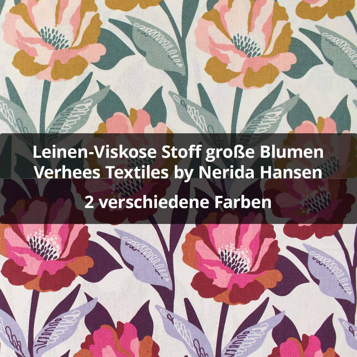 Leinen-Viskose Mix Stoff große Blumen