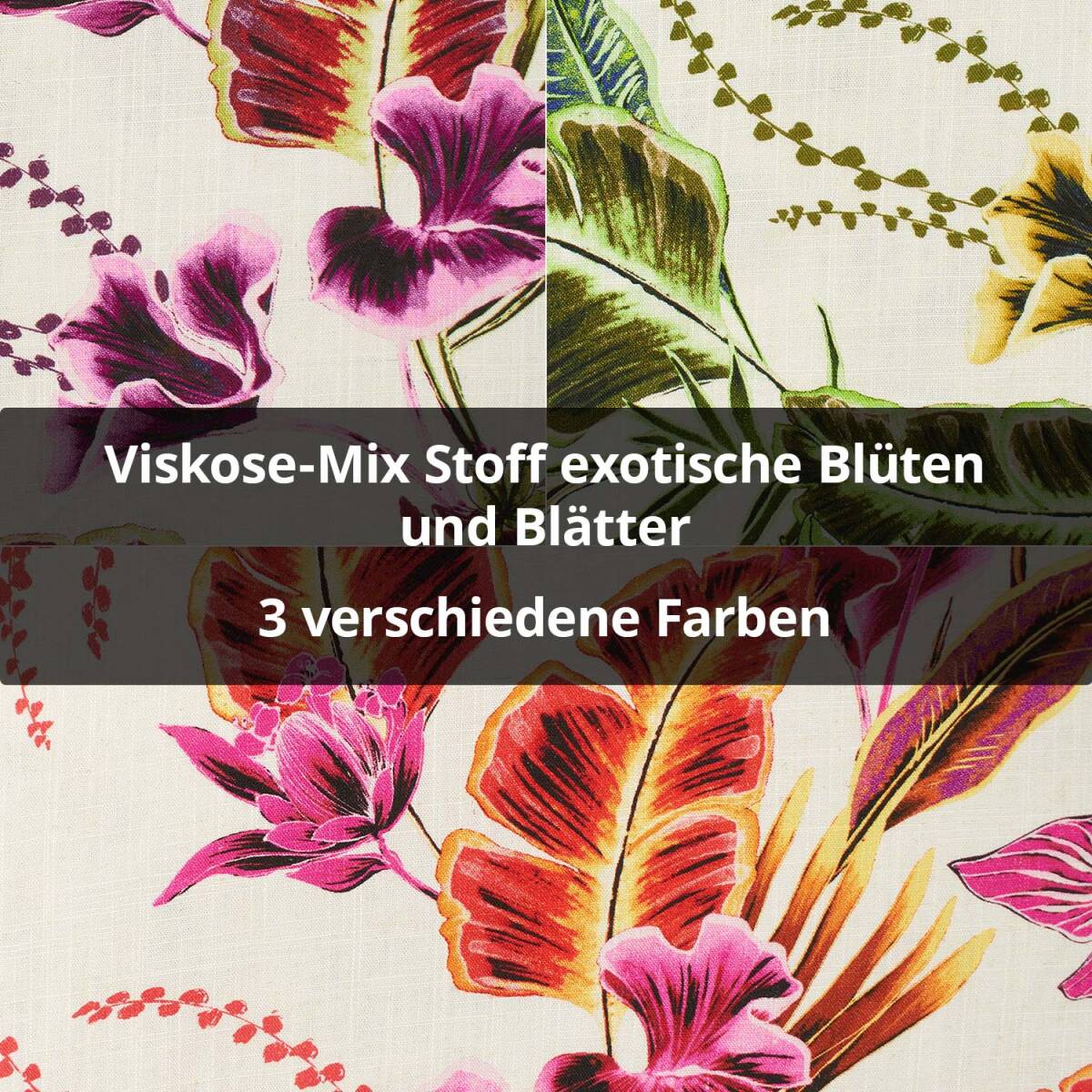 Viskose-Leinen Mix Stoff Digitaldruck exotische Blüten 
