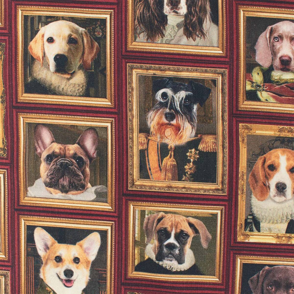 Halbpanama Stoff gerahmte Hundeköpfe, mehrfarbig