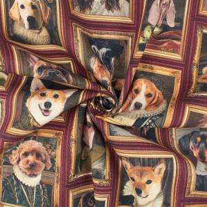 Halbpanama Stoff gerahmte Hundeköpfe, mehrfarbig