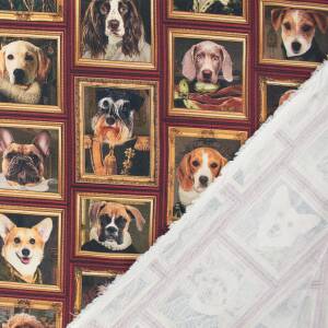 Halbpanama Stoff gerahmte Hundeköpfe, mehrfarbig