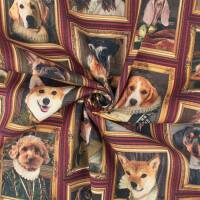 Halbpanama Stoff gerahmte Hundeköpfe, mehrfarbig