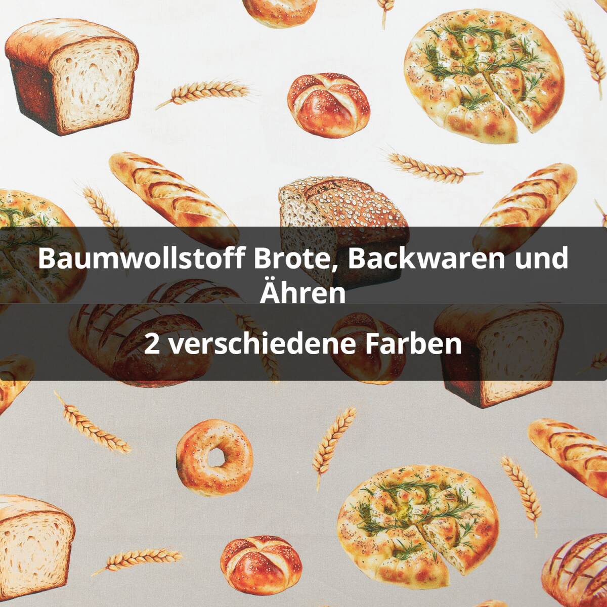 Baumwollstoff Brote, Backwaren und Ähren