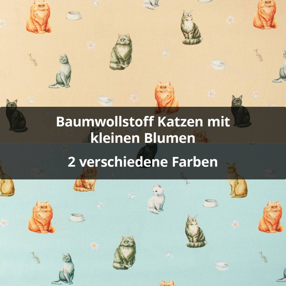 Baumwollstoff Katzen mit kleinen Blumen
