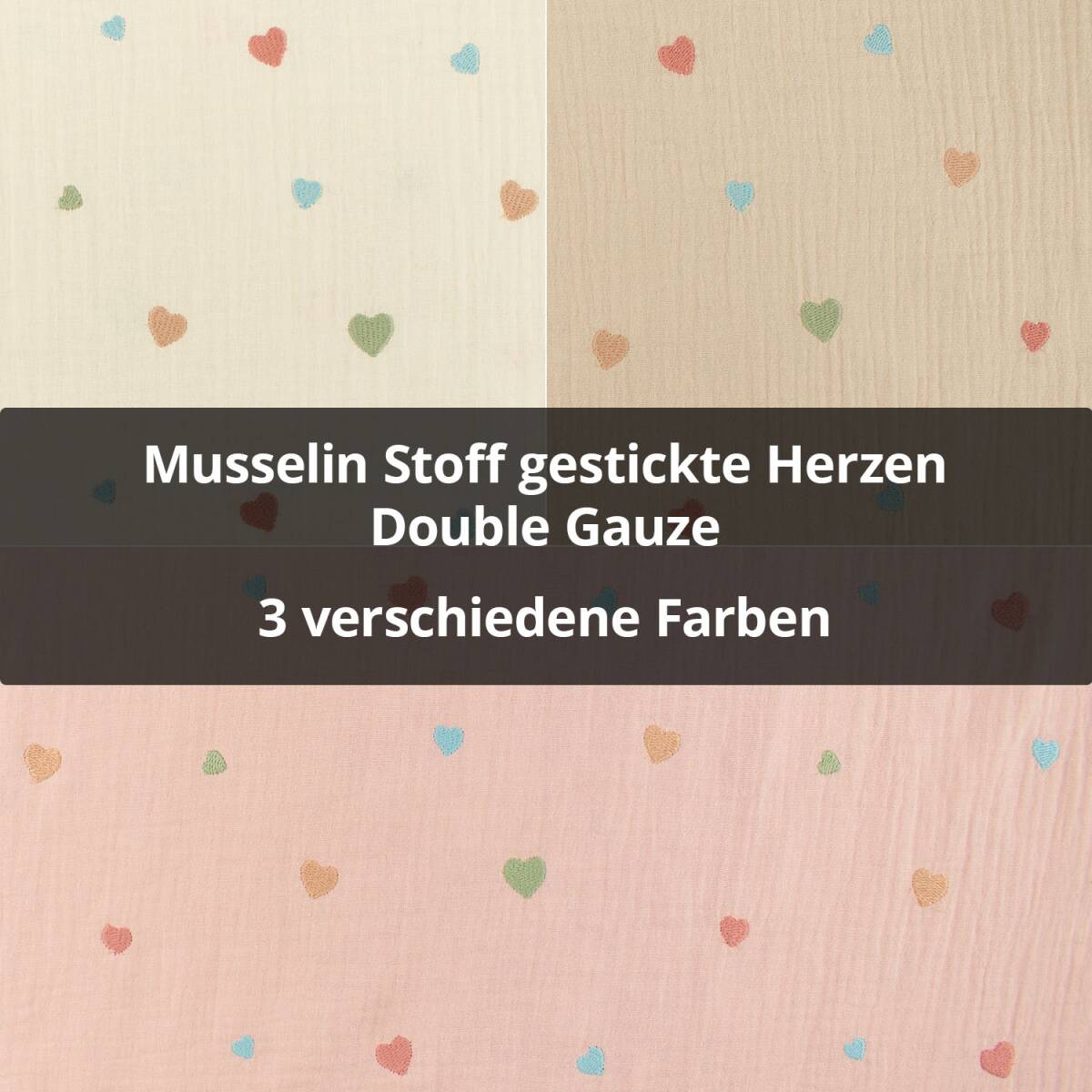 Musselin Stoff gestickte Herzen, Double Gauze