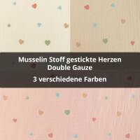 Musselin Stoff gestickte Herzen, Double Gauze