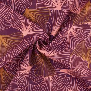 Canvas Stoff Ginkoblätter, aubergine