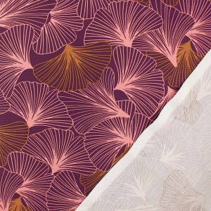 Canvas Stoff Ginkoblätter, aubergine