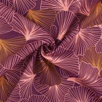 Canvas Stoff Ginkoblätter, aubergine