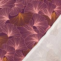 Canvas Stoff Ginkoblätter, aubergine