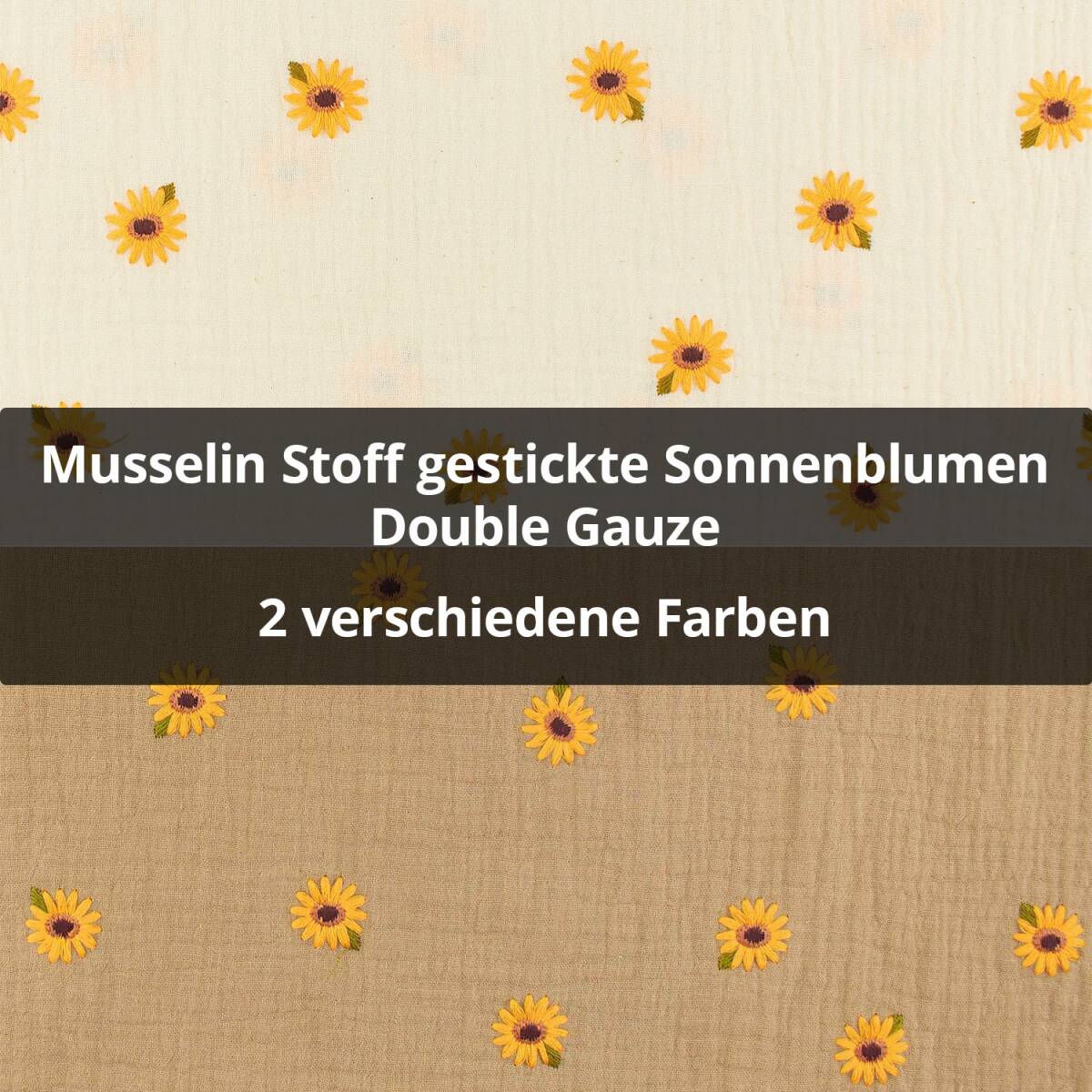 Musselin Stoff gestickte Sonnenblumen, Double Gauze