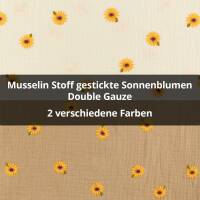 Musselin Stoff gestickte Sonnenblumen, Double Gauze
