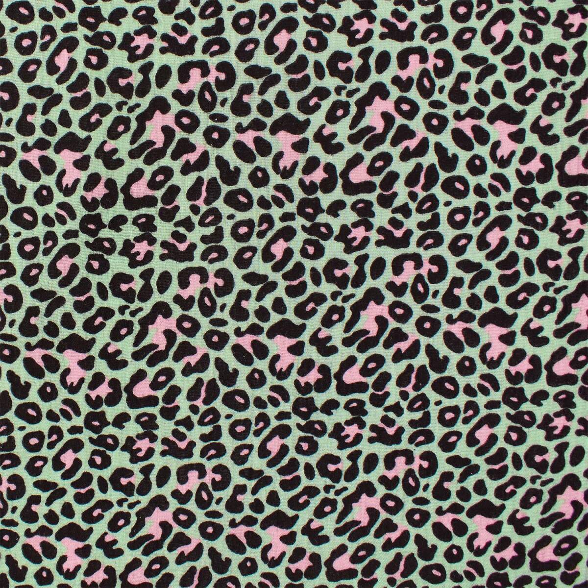 Musselin Stoff Leoprint, Double Gauze, mint/rosa