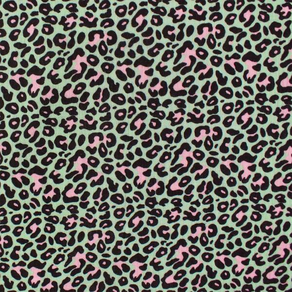 Musselin Stoff Leoprint, Double Gauze, mint/rosa