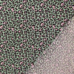 Musselin Stoff Leoprint, Double Gauze, mint/rosa