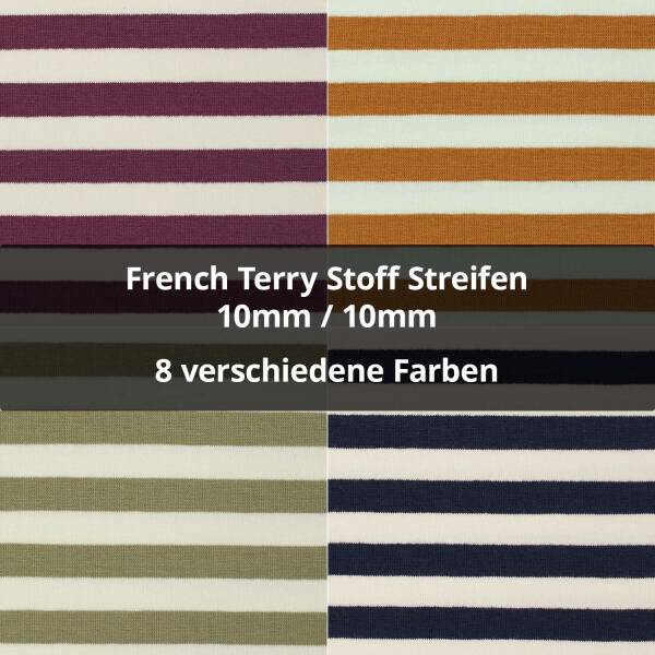 French Terry Stoff Streifen, ungeraut, 10mm/10mm