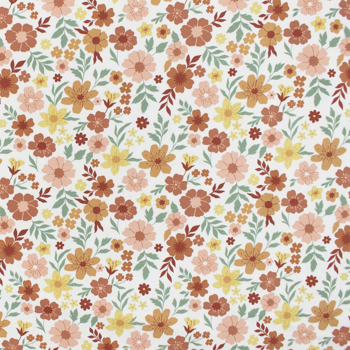 Jersey Stoff kleine Blumen, weiß