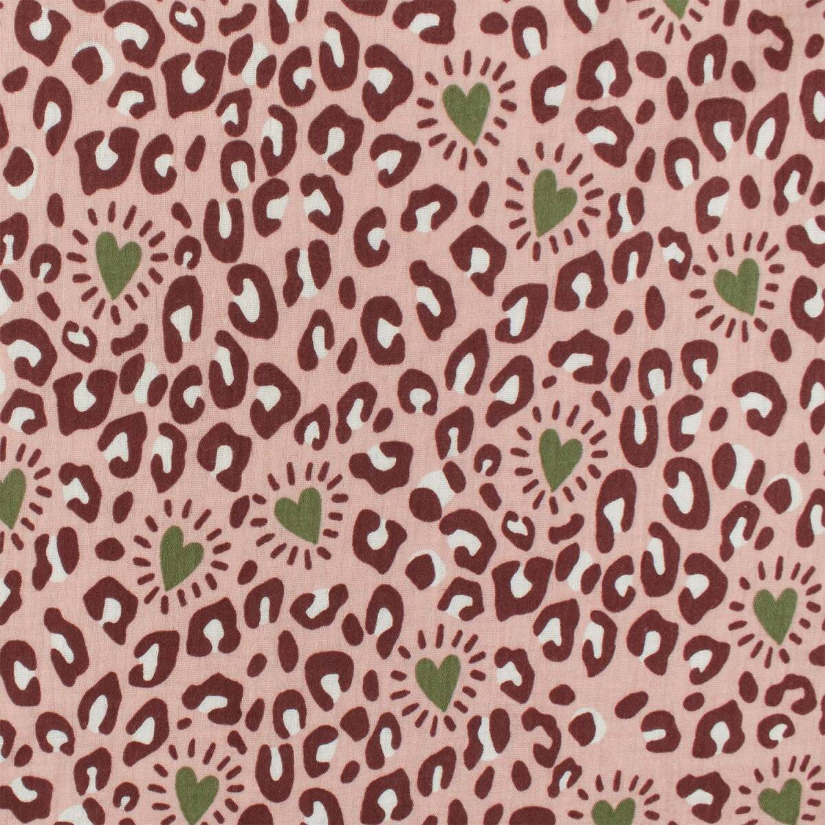 Musselin Stoff Leoprint mit Herzen, Double Gauze, altrosa
