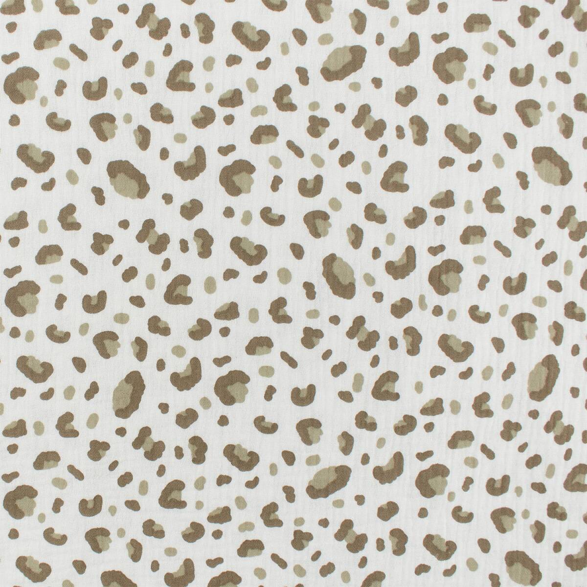 Musselin Stoff Leoprint, Double Gauze, naturweiß
