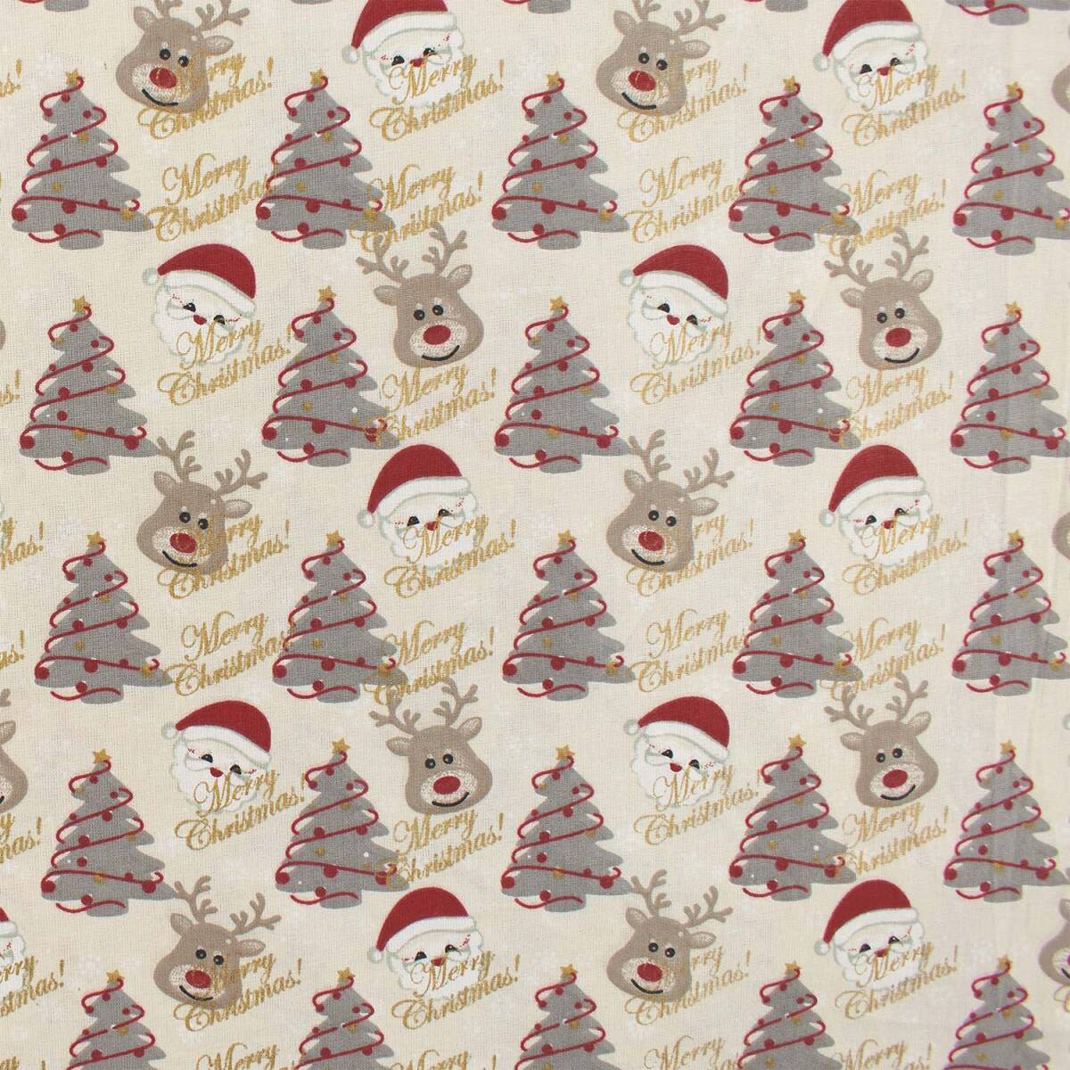 Baumwollstoff Popeline Merry Chritmas, natur