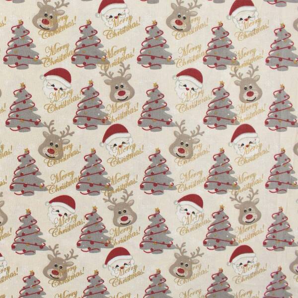 Baumwollstoff Popeline Merry Chritmas, natur