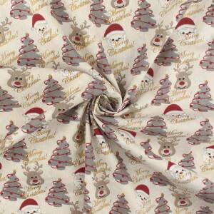 Baumwollstoff Popeline Merry Chritmas, natur