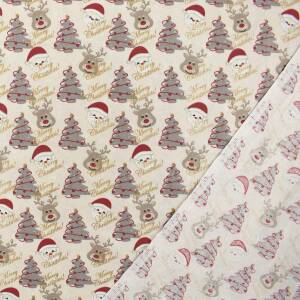 Baumwollstoff Popeline Merry Chritmas, natur